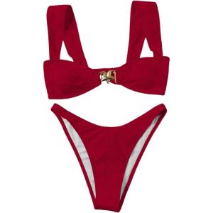 imageMilumia Womens Bikini Sets Two Piece Swimsuit Wide Strap Tie Back High Cut Starfish Bathing SuitRed