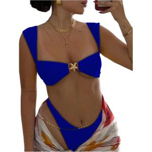 imageMilumia Womens Bikini Sets Two Piece Swimsuit Wide Strap Tie Back High Cut Starfish Bathing SuitRoyal Blue