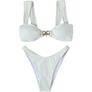 imageMilumia Womens Bikini Sets Two Piece Swimsuit Wide Strap Tie Back High Cut Starfish Bathing SuitWhite