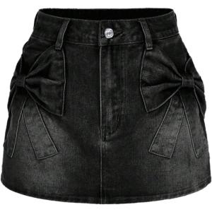 imageMilumia Womens Bow Knot Front Bodycon Denim Jean Mini Skirt with PocketBlack