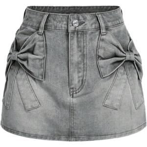 imageMilumia Womens Bow Knot Front Bodycon Denim Jean Mini Skirt with PocketGrey
