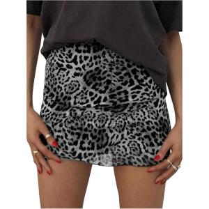 imageMilumia Womens Leopard Print High Waisted Mini Skirt Y2k Going Out Short SkirtsGrey