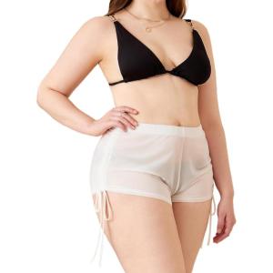 imageMilumia Womens Plus Size Drawstring Sheer Bikini Bottom Mesh Swimsuit Cover Up ShortsWhite