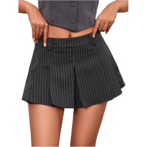 imageMilumia Womens Striped Low Waisted Pleated Mini Skirt Y2k Trendy Short Skater SkirtsDark Grey