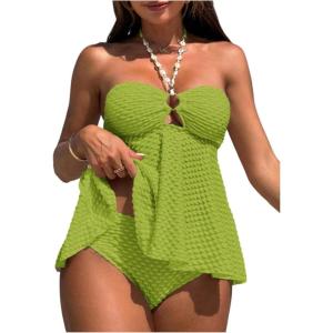 imageMilumia Womens Tankini Sets Two Piece Halter Cut Out Bathing Suits Tummy Control Swimsuit Flowy SwimwearGreen