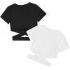 imageMilumia Girls 2 Piece Cut Out Crisscross Tee Crop Tops Short Sleeve Round Neck T ShirtsBlack and White