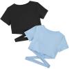 imageMilumia Girls 2 Piece Cut Out Crisscross Tee Crop Tops Short Sleeve Round Neck T ShirtsBlue and Black
