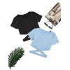 imageMilumia Girls 2 Piece Cut Out Crisscross Tee Crop Tops Short Sleeve Round Neck T ShirtsBlue and Black
