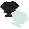 imageMilumia Girls 2 Piece Cut Out Crisscross Tee Crop Tops Short Sleeve Round Neck T ShirtsGreen and Black