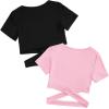 imageMilumia Girls 2 Piece Cut Out Crisscross Tee Crop Tops Short Sleeve Round Neck T ShirtsPink and Black