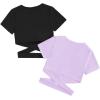 imageMilumia Girls 2 Piece Cut Out Crisscross Tee Crop Tops Short Sleeve Round Neck T ShirtsPurple and Black