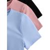 imageMilumia Girls 3 Pack Ribbed Knit Bodysuits V Neck Short Sleeve Lettuce Trim Romper Jumpsuit TopsPink Blue Black