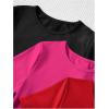 imageMilumia Girls 3 Pack Ribbed Knit Bodysuits V Neck Short Sleeve Lettuce Trim Romper Jumpsuit TopsRed Pink Black