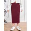 imageMilumia Girls Casual High Waist Long Pencil Skirt Comfy Plain Straight SkirtsRed