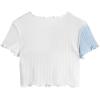 imageMilumia Girls Rib Knit Color Block Crop Tee Short Sleeve Lettuce Trim Crewneck TshirtBeige and Blue