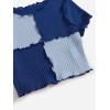 imageMilumia Girls Rib Knit Color Block Crop Tee Short Sleeve Lettuce Trim Crewneck TshirtBlue