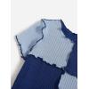 imageMilumia Girls Rib Knit Color Block Crop Tee Short Sleeve Lettuce Trim Crewneck TshirtBlue