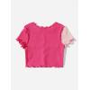 imageMilumia Girls Rib Knit Color Block Crop Tee Short Sleeve Lettuce Trim Crewneck TshirtPink