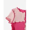 imageMilumia Girls Rib Knit Color Block Crop Tee Short Sleeve Lettuce Trim Crewneck TshirtPink