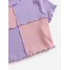 imageMilumia Girls Rib Knit Color Block Crop Tee Short Sleeve Lettuce Trim Crewneck TshirtPink and Purple