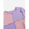 imageMilumia Girls Rib Knit Color Block Crop Tee Short Sleeve Lettuce Trim Crewneck TshirtPink and Purple