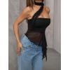 imageMilumia Women Bandeau Tops Ruched Mesh Halter Shirts with ScarfBlack