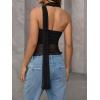 imageMilumia Women Bandeau Tops Ruched Mesh Halter Shirts with ScarfBlack