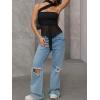 imageMilumia Women Bandeau Tops Ruched Mesh Halter Shirts with ScarfBlack