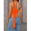 imageMilumia Women Bandeau Tops Ruched Mesh Halter Shirts with ScarfOrange