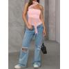 imageMilumia Women Bandeau Tops Ruched Mesh Halter Shirts with ScarfPink