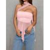 imageMilumia Women Bandeau Tops Ruched Mesh Halter Shirts with ScarfPink