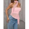 imageMilumia Women Bandeau Tops Ruched Mesh Halter Shirts with ScarfPink