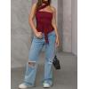 imageMilumia Women Bandeau Tops Ruched Mesh Halter Shirts with ScarfRed