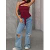 imageMilumia Women Bandeau Tops Ruched Mesh Halter Shirts with ScarfRed