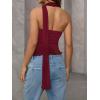 imageMilumia Women Bandeau Tops Ruched Mesh Halter Shirts with ScarfRed