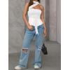 imageMilumia Women Bandeau Tops Ruched Mesh Halter Shirts with ScarfWhite