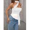 imageMilumia Women Bandeau Tops Ruched Mesh Halter Shirts with ScarfWhite
