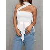 imageMilumia Women Bandeau Tops Ruched Mesh Halter Shirts with ScarfWhite