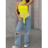 imageMilumia Women Bandeau Tops Ruched Mesh Halter Shirts with ScarfYellow