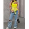 imageMilumia Women Bandeau Tops Ruched Mesh Halter Shirts with ScarfYellow