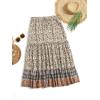 imageMilumia Women Boho Vintage Floral Print Long Skirt Summer Tiered Maxi SkirtBeige
