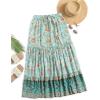 imageMilumia Women Boho Vintage Floral Print Long Skirt Summer Tiered Maxi SkirtMulti Teal Blue Floral
