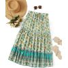 imageMilumia Women Boho Vintage Floral Print Long Skirt Summer Tiered Maxi SkirtTeal Blue Floral