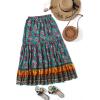 imageMilumia Women Boho Vintage Floral Print Long Skirt Summer Tiered Maxi SkirtTeal Green Floral