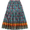 imageMilumia Women Boho Vintage Floral Print Long Skirt Summer Tiered Maxi SkirtTeal Green Floral