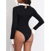 imageMilumia Women Colorblock Rib Knit Long Sleeve Doll Collar Keyhole Back Bodysuit Shirt TopA Black