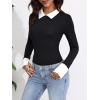 imageMilumia Women Colorblock Rib Knit Long Sleeve Doll Collar Keyhole Back Bodysuit Shirt TopA Black