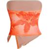 imageMilumia Women Floral Mesh Strapless Ruched Tube Top Split Hem Sleeveless Bandeau Crop TopsBurnt Orange
