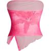 imageMilumia Women Floral Mesh Strapless Ruched Tube Top Split Hem Sleeveless Bandeau Crop TopsDeep Rose Pink