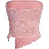 imageMilumia Women Floral Mesh Strapless Ruched Tube Top Split Hem Sleeveless Bandeau Crop TopsLight Pink